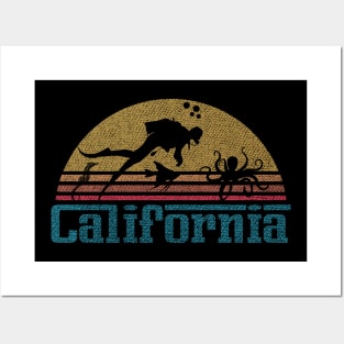 California Sunset Scuba Diving Design Posters and Art